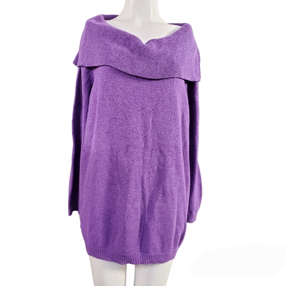 Catherines Purple Cowl Neck Off Shoulder 100% Cotton Sweater Size 2x / 22- 24W - Picture 1 of 5